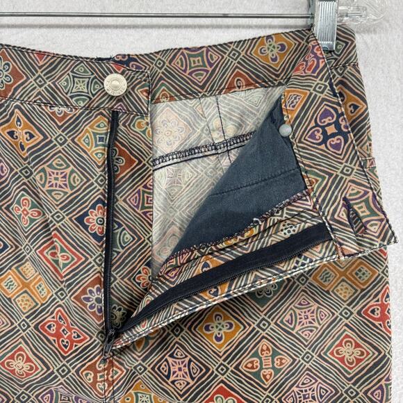 BANANA REPUBLIC Skirt 12 Safari Pencil Geometric Front Zip Boho Cotton Beige Vtg - Picture 10 of 13